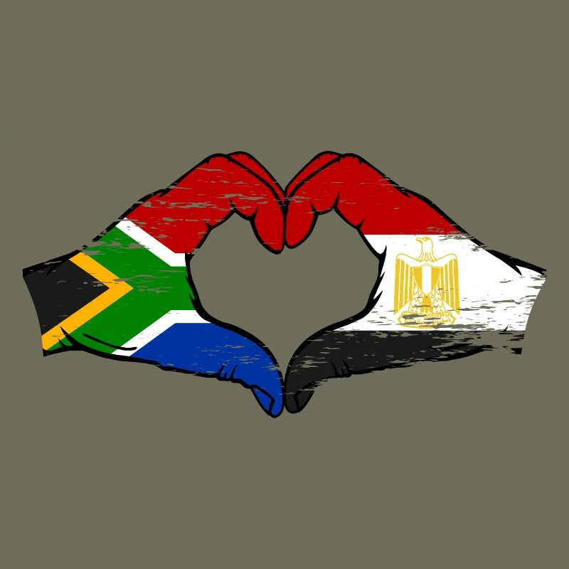 Afrique du Sud Égypte Drapeau Mains Coeur Forme Utilisé
