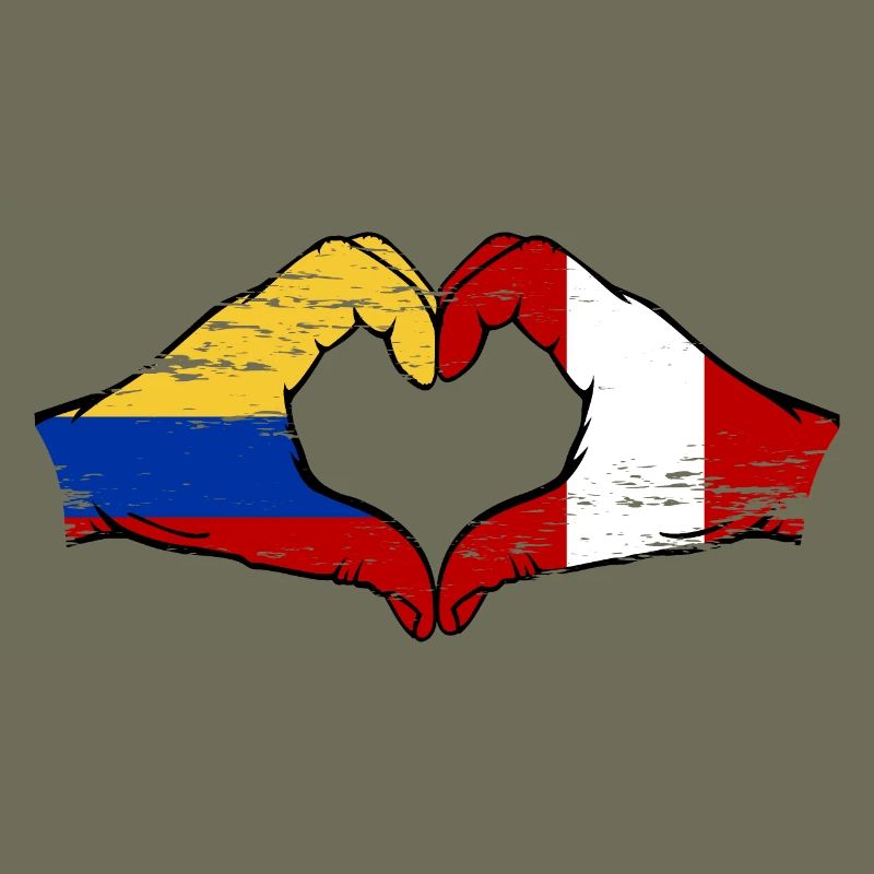 Colombie Pérou drapeau mains forme de coeur utilisé