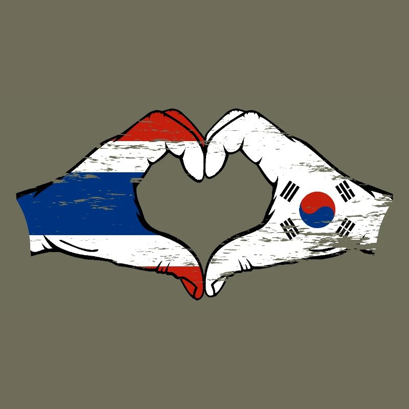 Thaïlande Corée du Sud Drapeau Mains Coeur Forme Utilisé