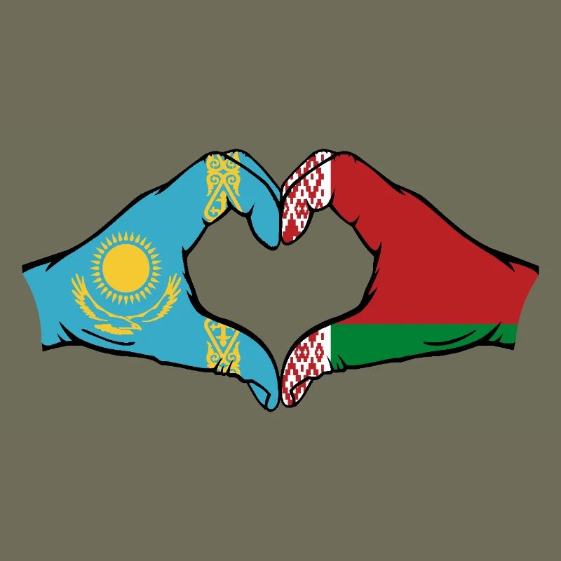 Kazakhstan Biélorussie Drapeau Mains Coeur Forme