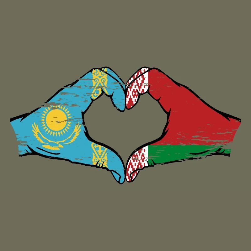 Kazakhstan Biélorussie drapeau mains forme de coeur utilisé
