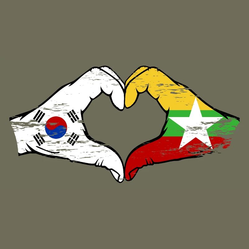 Corée du Sud Myanmar drapeau mains forme de coeur utilisé