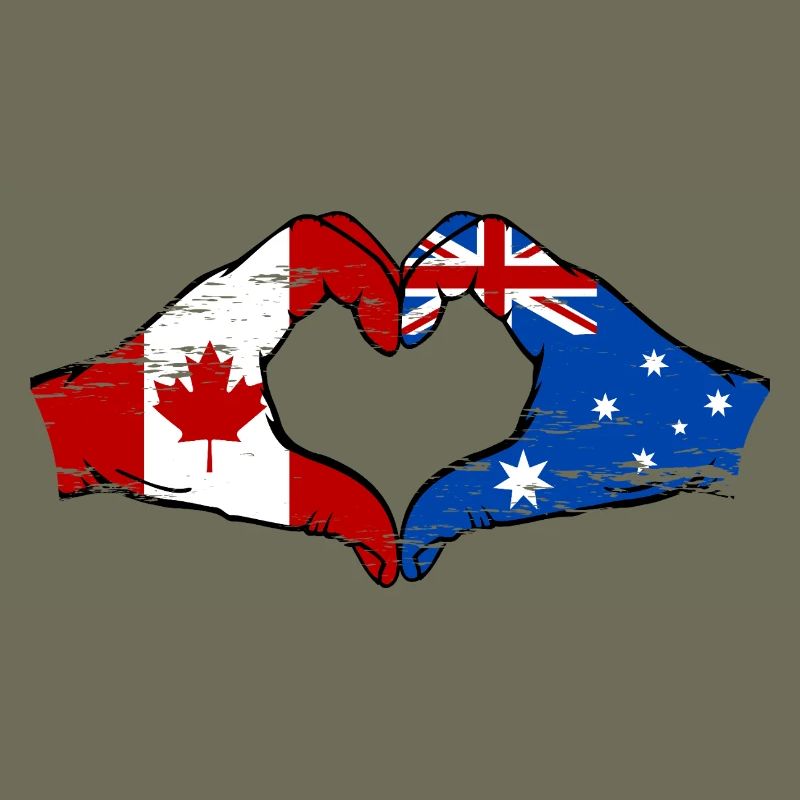 Canada Australia Flag Hands Heart Shape Used
