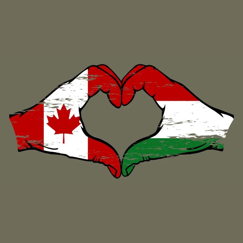Canada Hongrie Drapeau Mains Coeur Forme Utilisé
