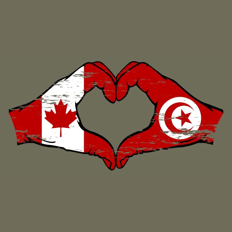 Drapeau du Canada Tunisie mains en forme de coeur utilisé