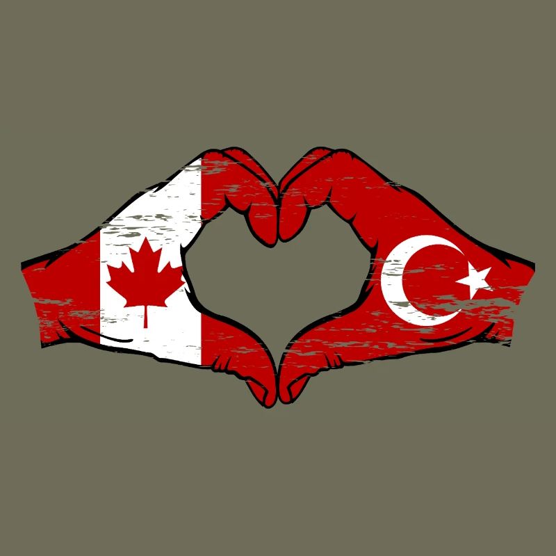 Canada Turquie Drapeau Mains Coeur Forme Utilisé