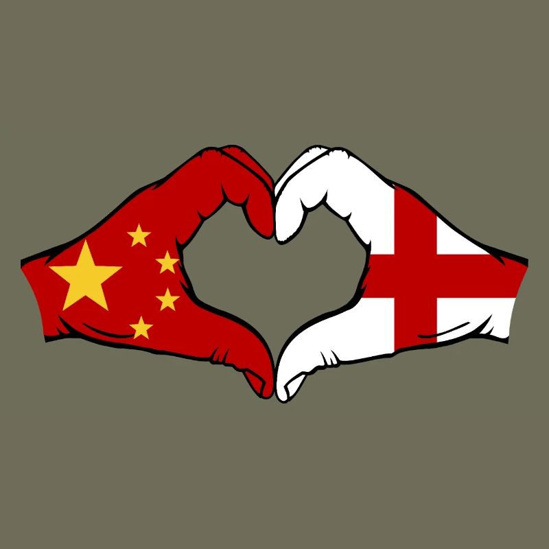 Chine Angleterre Drapeau Mains Coeur Forme
