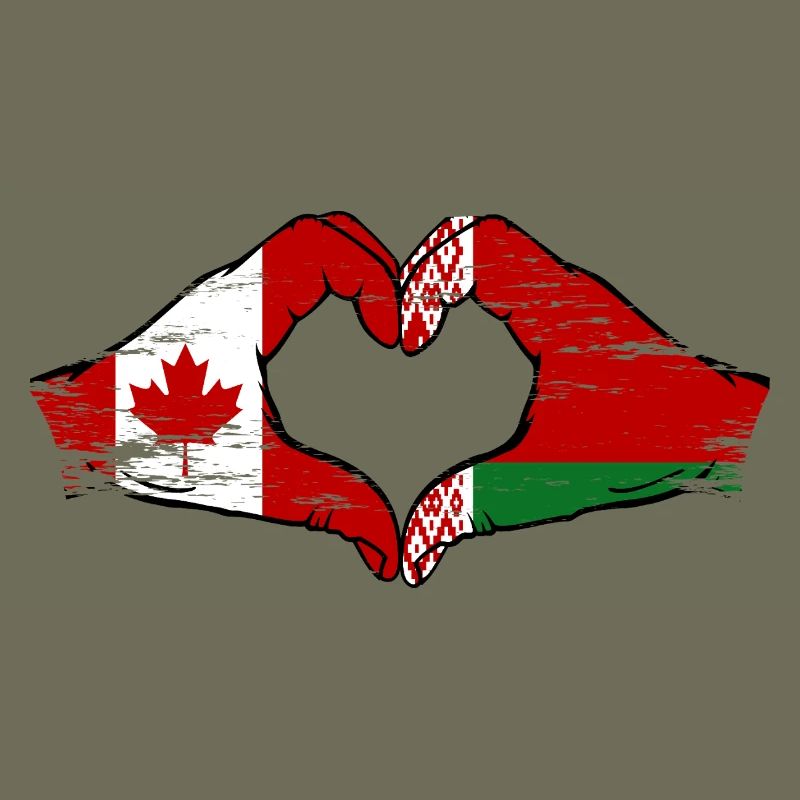 Canada Biélorussie drapeau mains forme de coeur utilisé