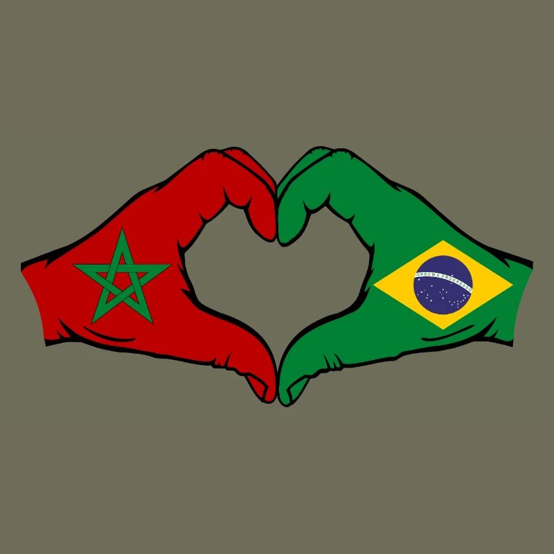Maroc Brésil Drapeau Mains Coeur Forme