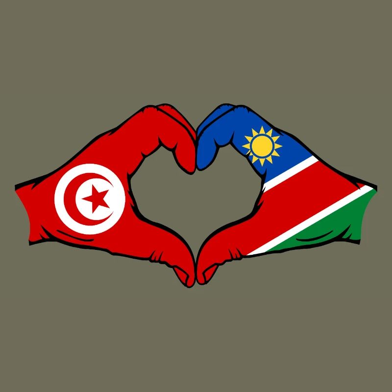 Tunisia Namibia Flag Hands Heart Shape Used