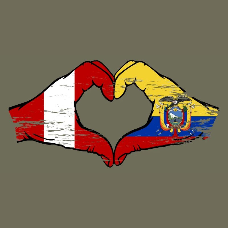 Peru Ecuador Flags Heart Used