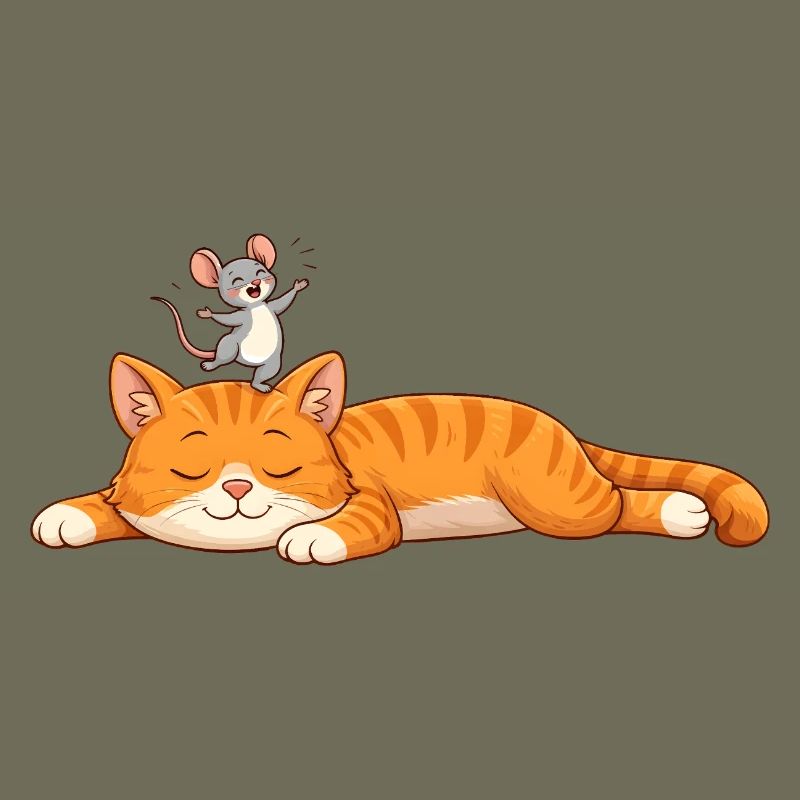 Chat endormi avec souris joyeuse