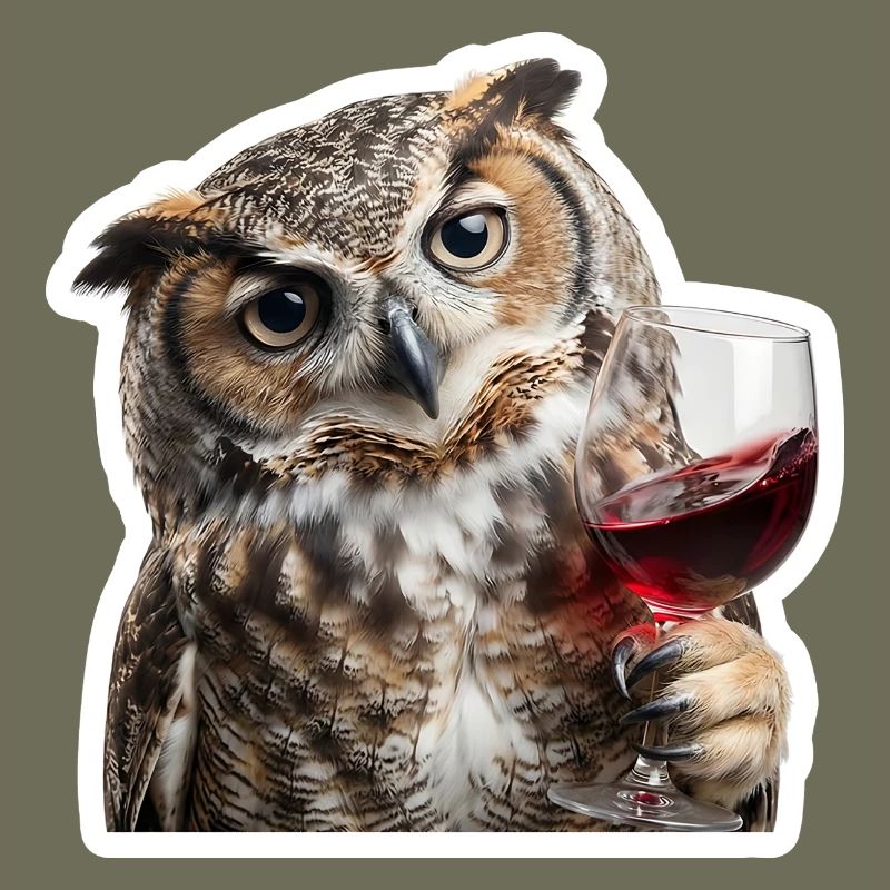 Weise Eule beim gemuetlichen Weinabend