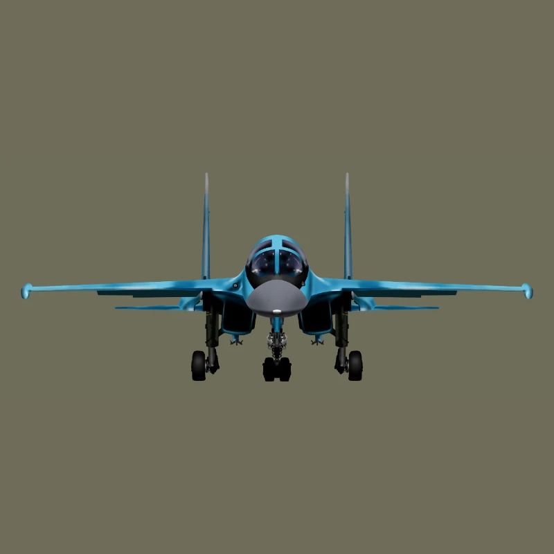 Blauer Kampfjet Frontansicht