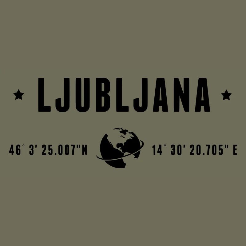 Ljubljana GPS Coordinates Globe Modern Typography