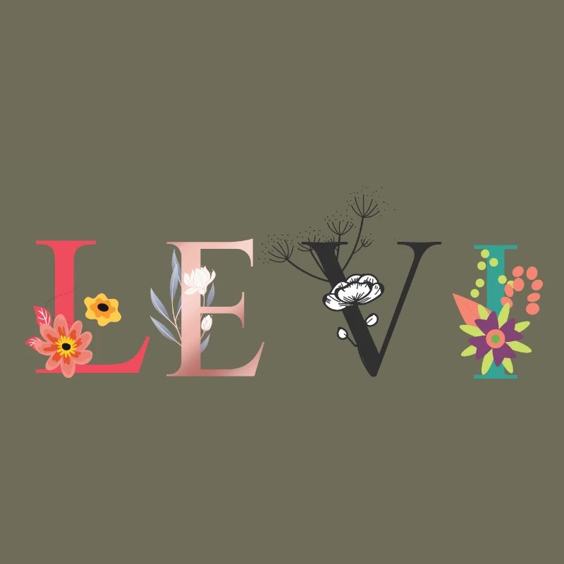 LEVI Name Art avec des fleurs brodées