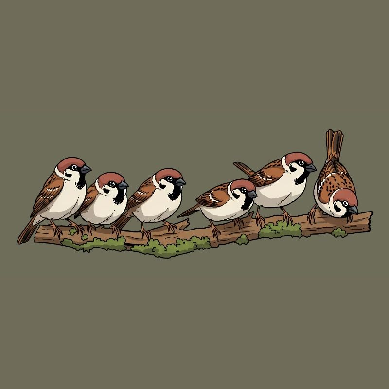 Sparrows on a branch nature illustration