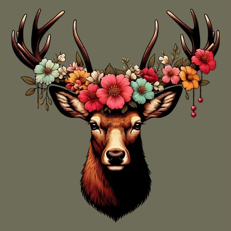 Hirsch mit Blumen