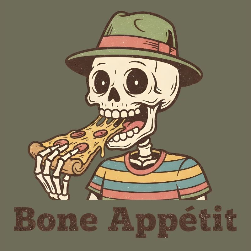 Bone Appétit Skelett isst Pizza