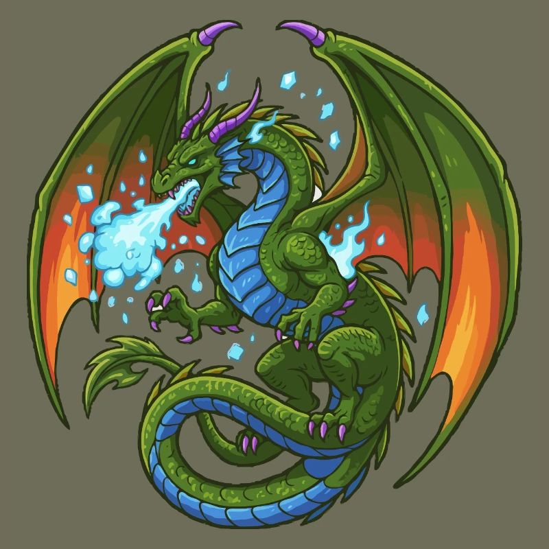 Bleu Vert Dragon Cracheur de Glace