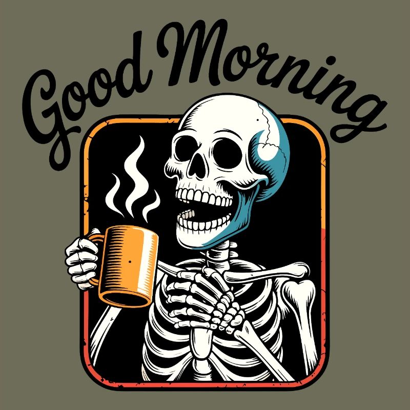 Coffee Skeleton with Steaming Cup