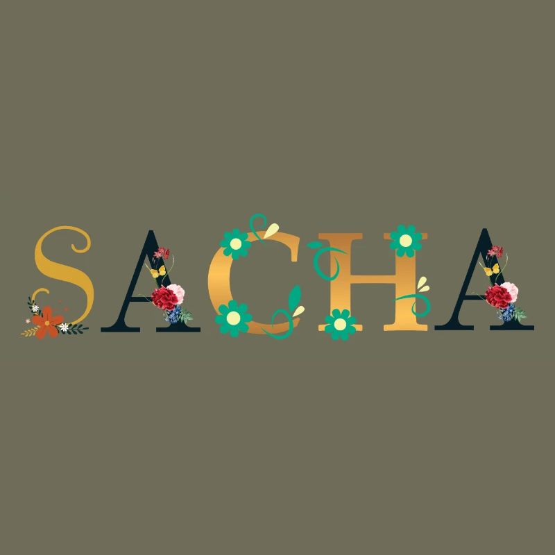 Nom SACHA Orné de Fleurs