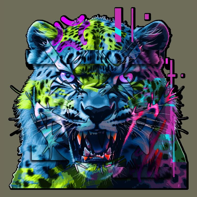 Léopard Techno Neon – Art Glitchcore