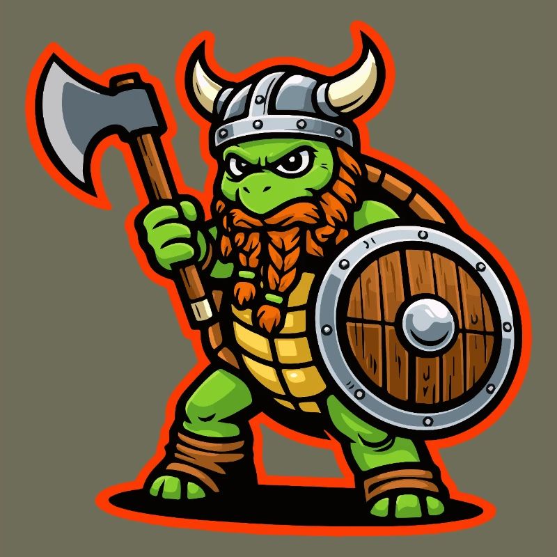 Wikinger-Schildkröte-Krieger-Axt-Schild-Maskottchen