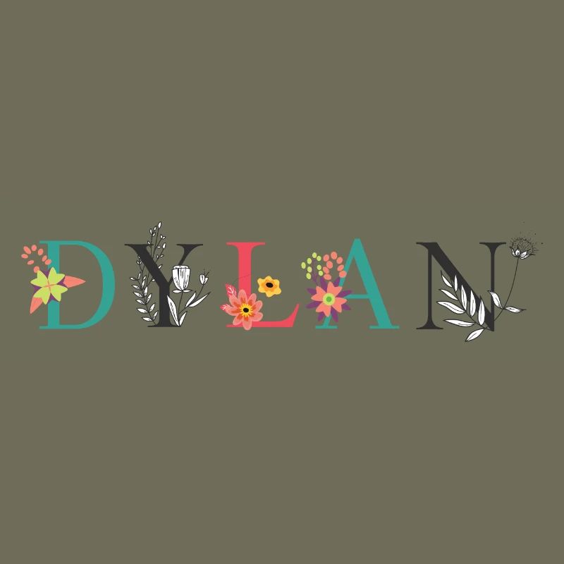 Art du nom DYLAN avec des fleurs brodées