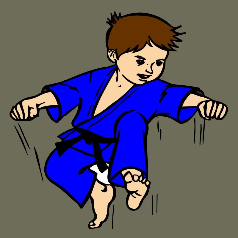 Blauer Anzug Karatekind oder Judokind mit schwarzem Gürtel