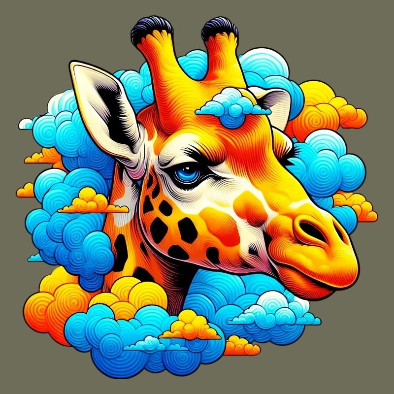 Giraffe with head in cloud clouds