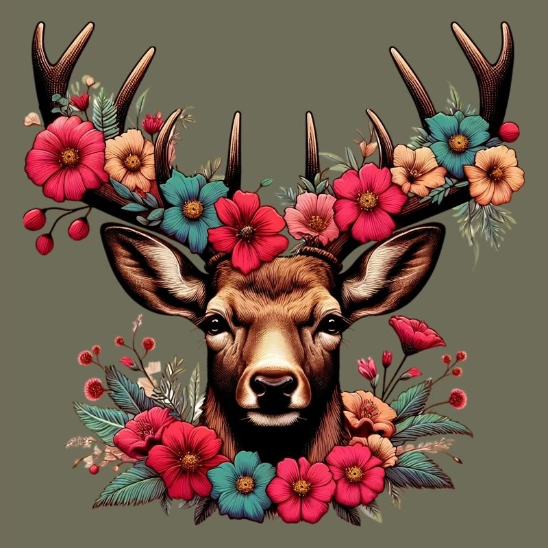 Deer with Flowers