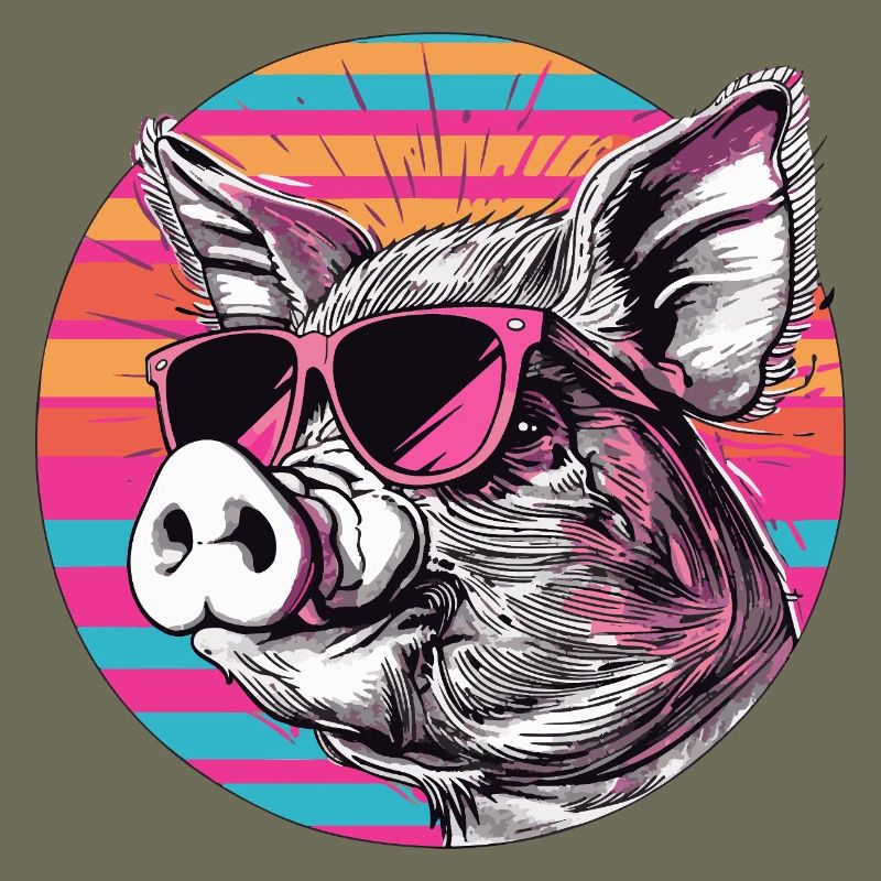 Retro pig with sunglasses