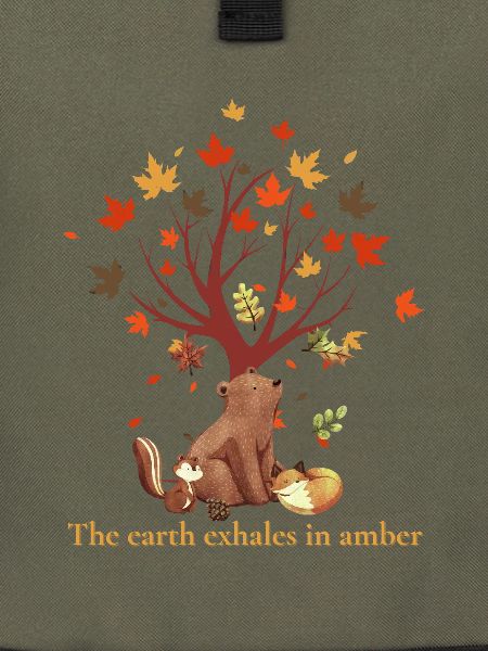 Waldtiere mit Herbstbaum und Spruch