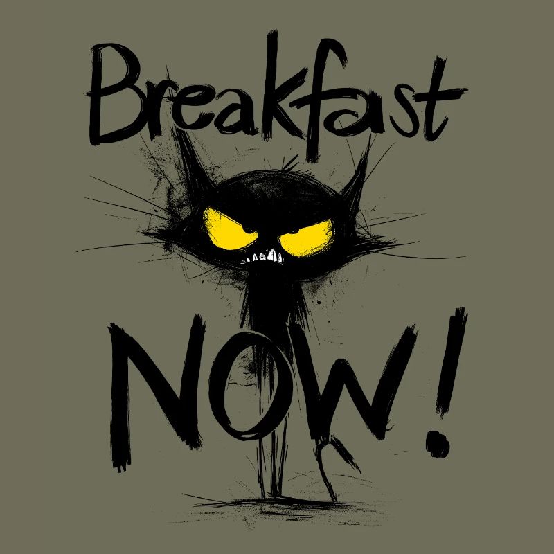 Grimmige schwarze Katze – Breakfast NOW!