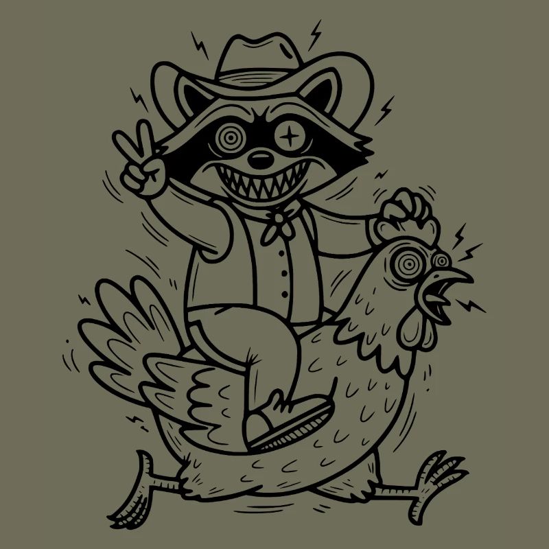 Waschbär und Huhn