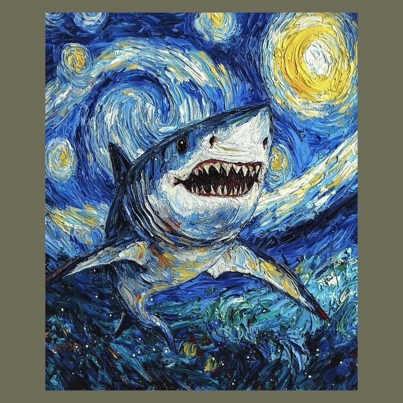 Shark Fish Van Gogh Style Starry Night