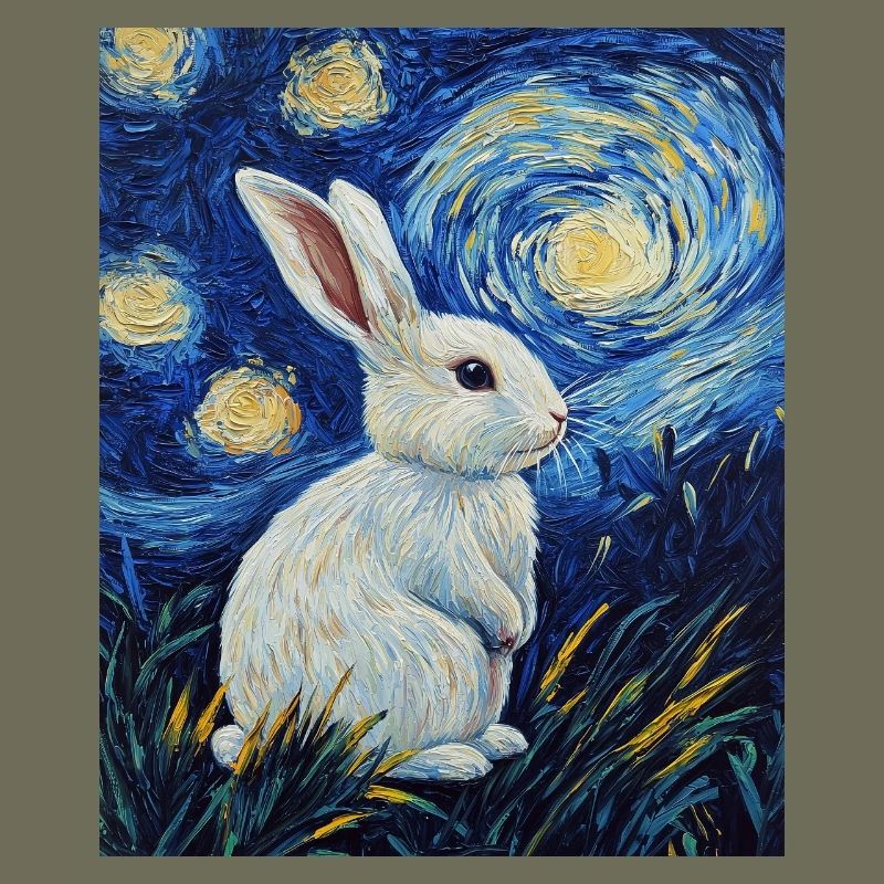 Rabbit Van Gogh Style Starry Night