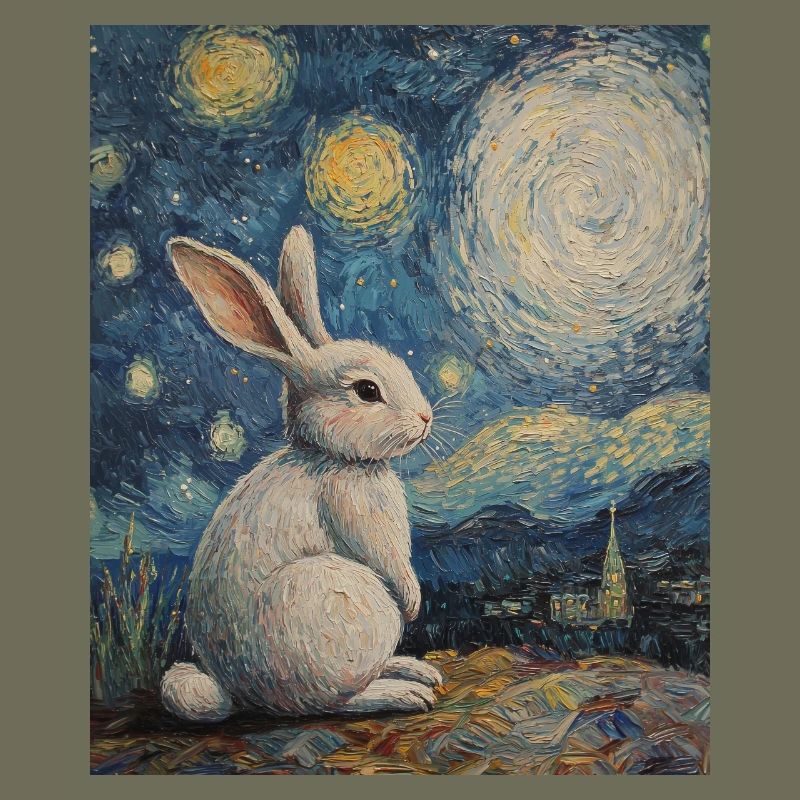 Rabbit Van Gogh Style Starry Night