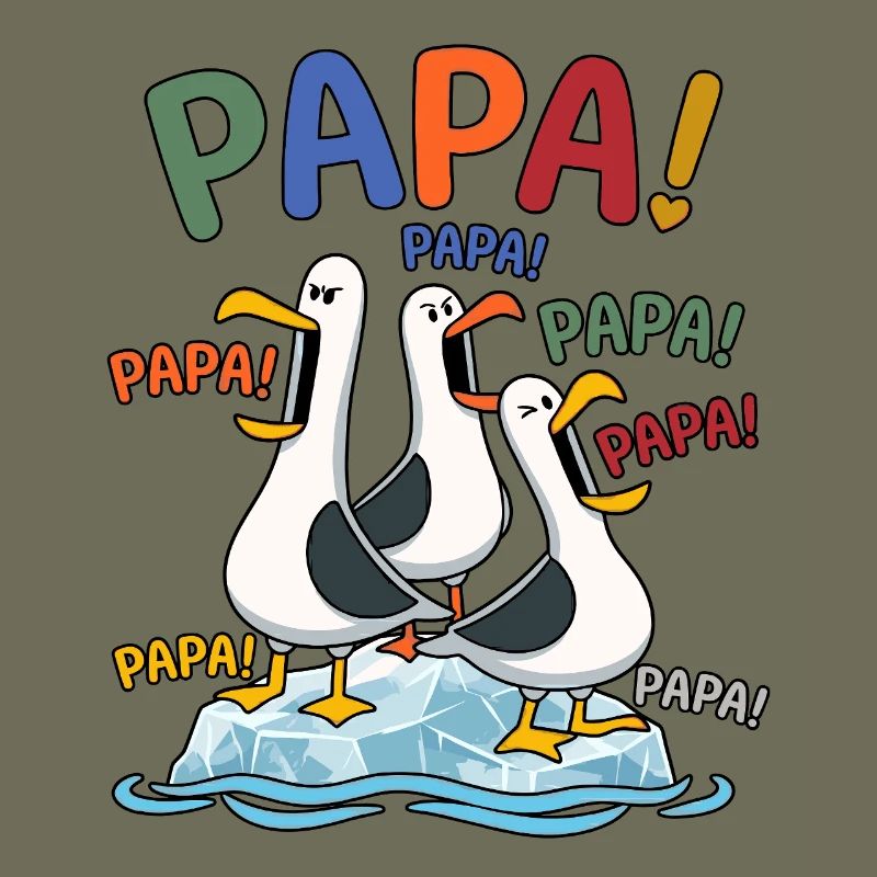 Lustige Papa Möwen auf Eisscholle - Comic Design