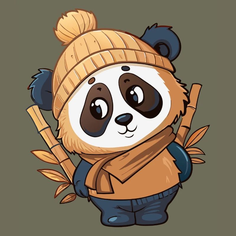 Panda mignon avec écharpe et chapeau à pompon.