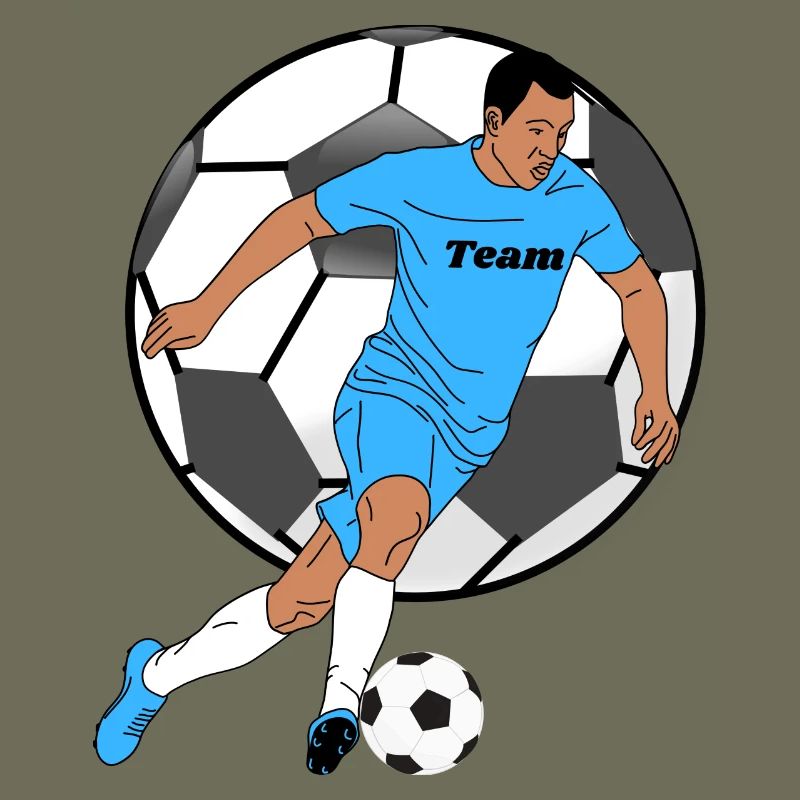 Blauer Teamkicker mit Ball