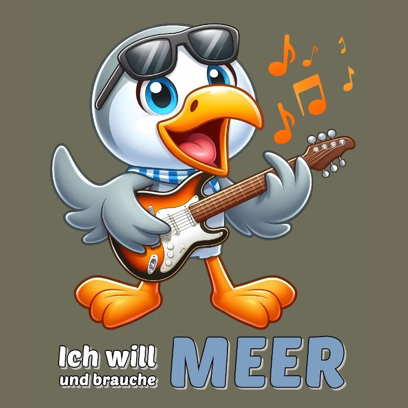 Fröhlicher Seevogel mit Gitarre