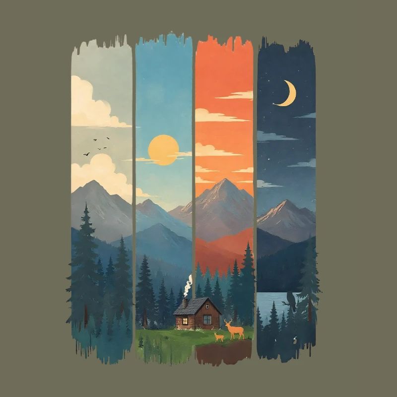 Horizons in four mountain panels
