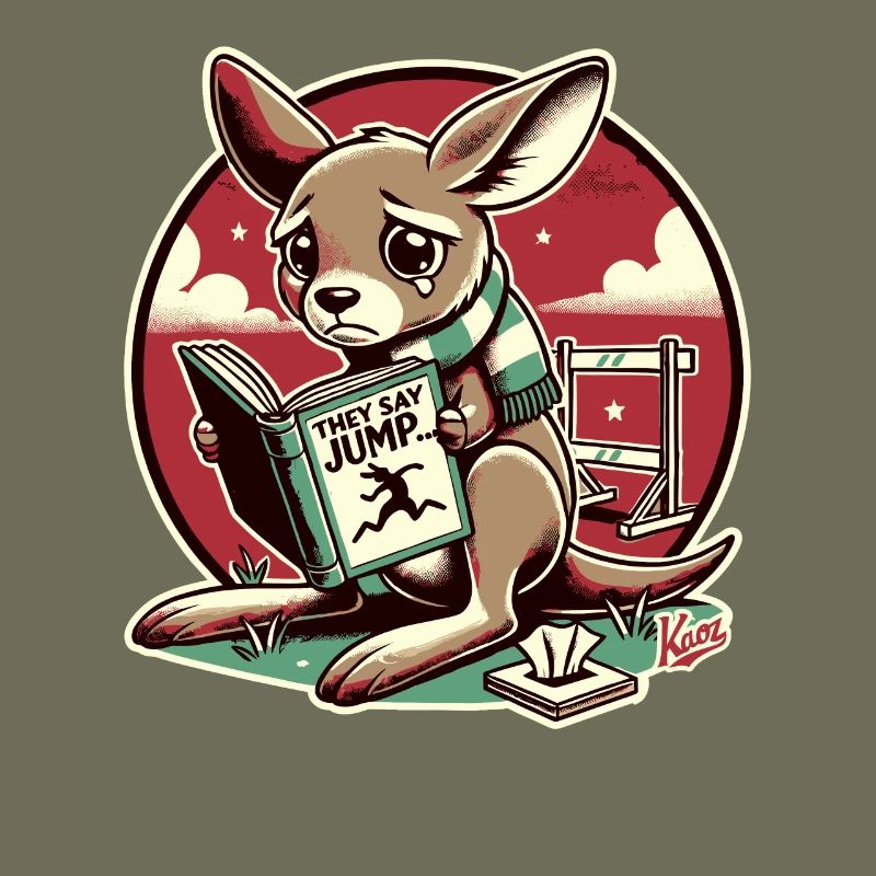 Sad kangaroo reads a book about conformity