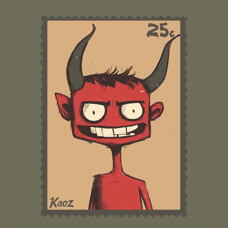 Grinning devil as a stamp