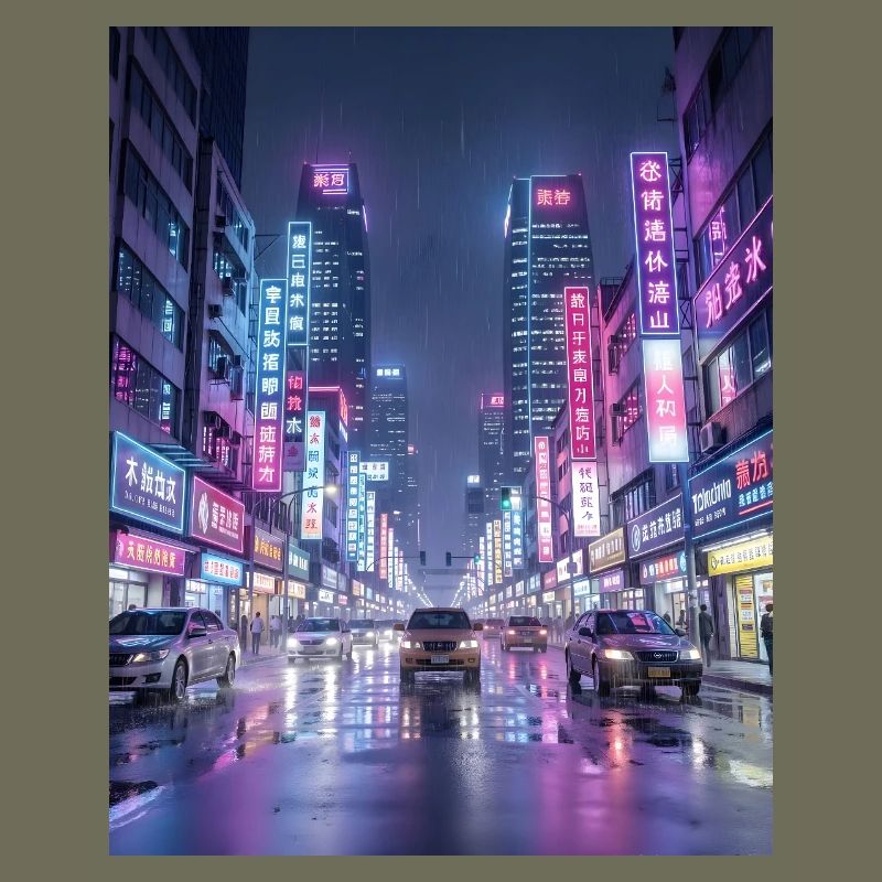 Neon Rain Cityscape