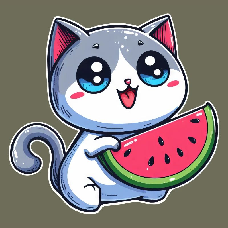 Un chat mignon mange de la pastèque
