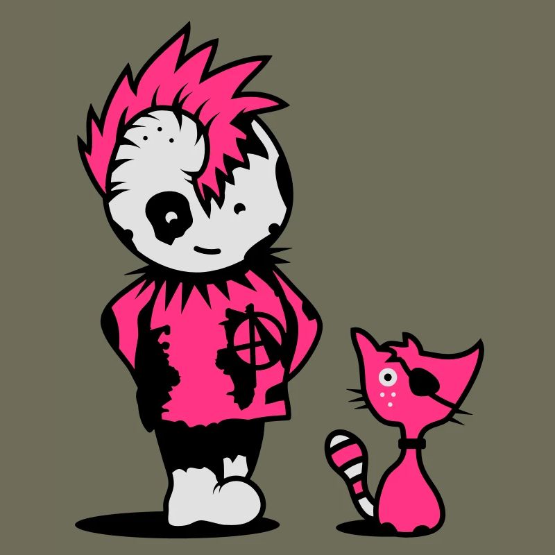 Ein kleiner Punk mit einer kleinen Katze