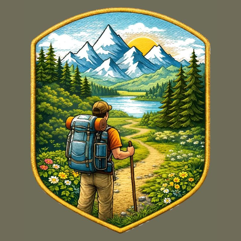 Wanderer Patch mit Berglandschaft